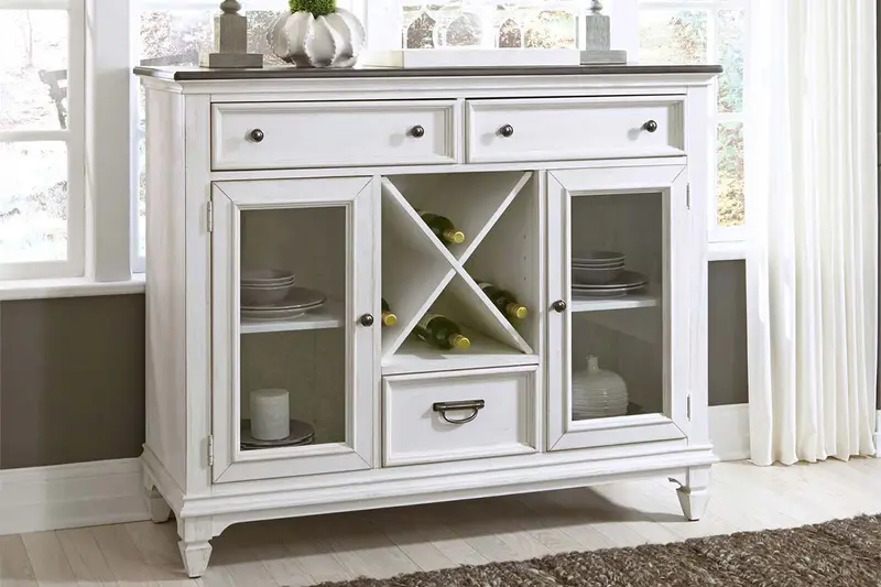 Harper Vintage Glass-Door Storage Buffet — White Frame with Charcoal Accents