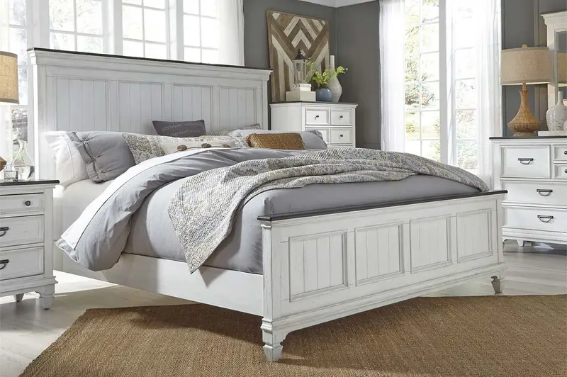 Harper Wirebrushed White Panel Bed – Queen or King Size