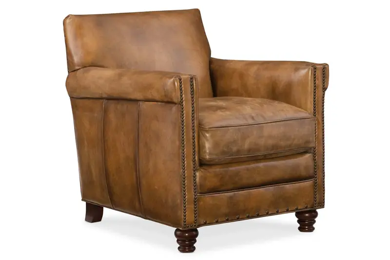 Herbert Batiste Sepia Leather Accent Chair – Traditional Tight Back with Nailhead Trim (Quick Ship)
