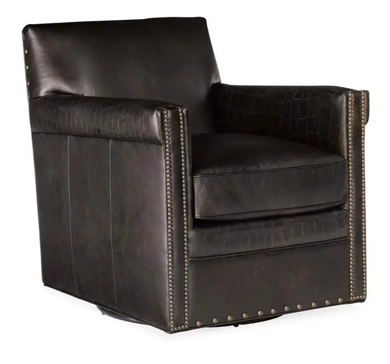 Herbert Old Saddle Brown Fudge Quick-Ship Square Swivel Chair – Classic Tight Back with Nail Trim