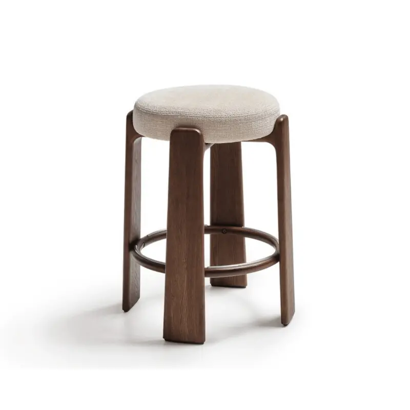 Hill Backless Barstool Bench in Ivory Upholstery with Walnut Brown Legs