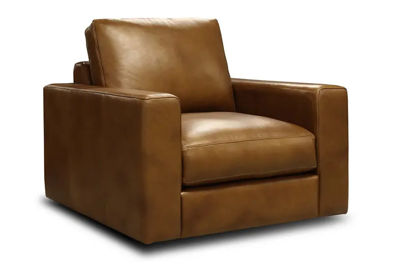 Hugh Modern Leather Swivel Club Chair with Track Arm Profile