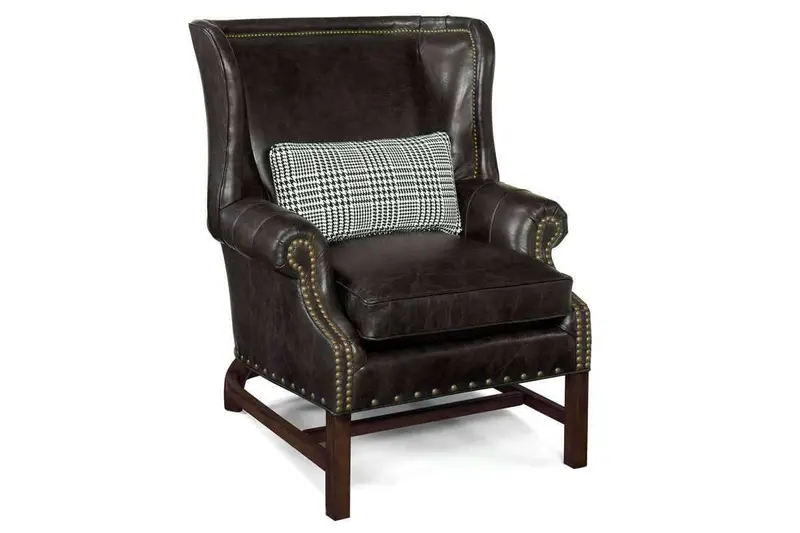 Humphrey Chippendale Accent Chair – Chocolate Leather with Ornamental Wood Base
