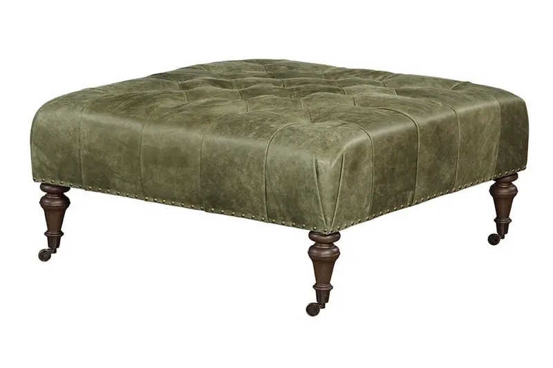 Ingram Moss 42″ Tufted Leather Cocktail Ottoman – Quick Ship