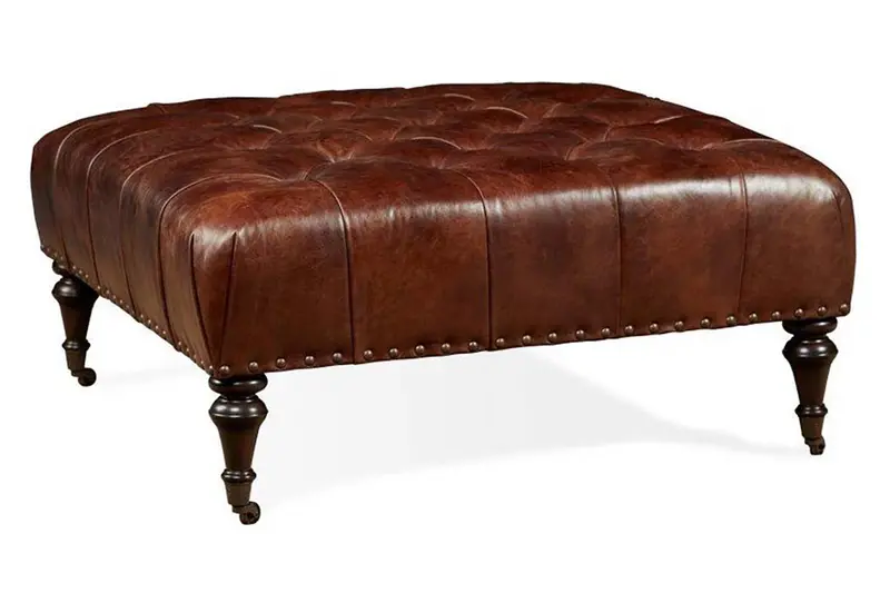 Ingram Quick-Ship Leather Cocktail Ottoman – 42-Inch Square Tufted Accent Footstool