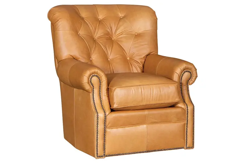 Irving Nail-Trimmed Tufted Leather Swivel Accent Chair