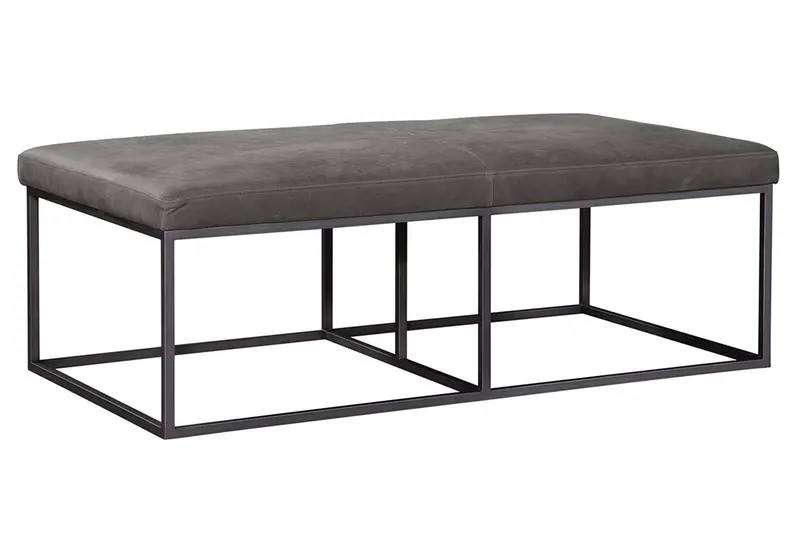 Izzy Quick-Ship Rectangular Leather Coffee Table Ottoman with Metallic Base