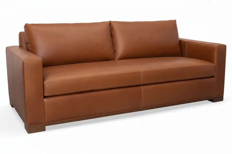 Jasper 89-Inch Track-Arm Leather Sleeper Sofa with Queen Pull-Out Mattress