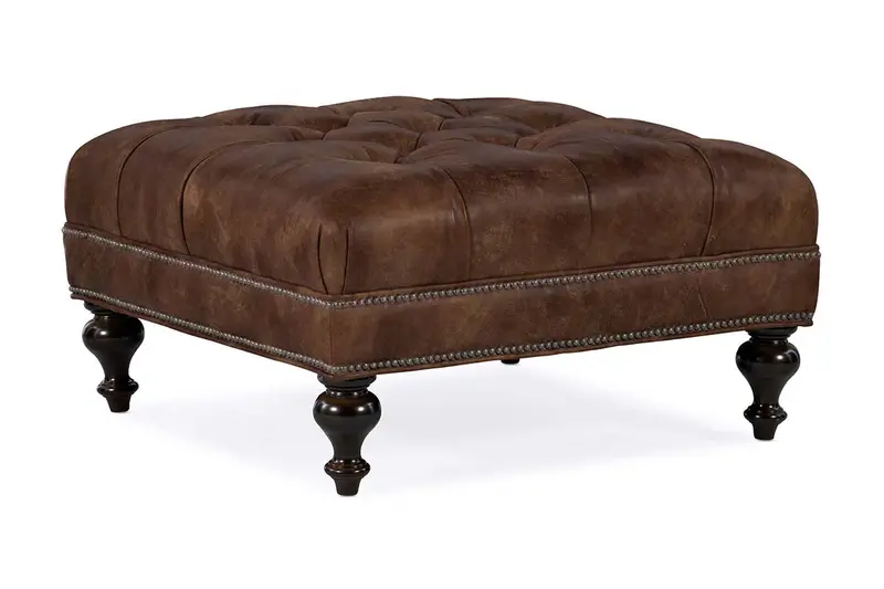 Kline Square Ottoman – 33″ Button-Tufted Accent with Turned Wood Legs
