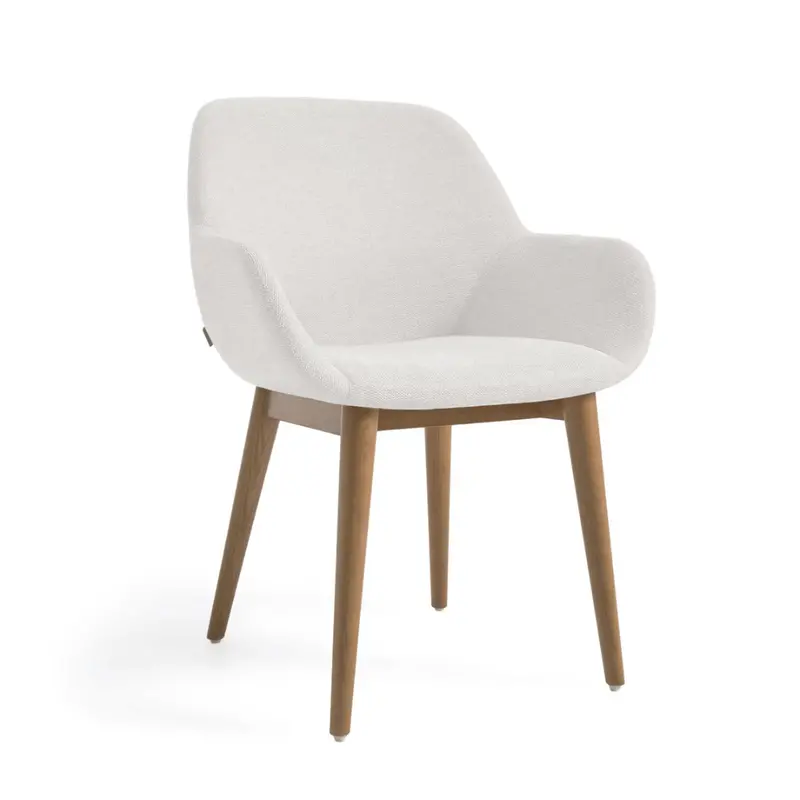 Kylie Dining Chair with Ivory Upholstery and Walnut Brown Timber Legs