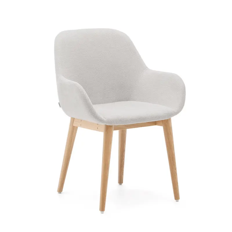 Kylie Modern Dining Chair in Ivory Fabric with Natural Ash Legs