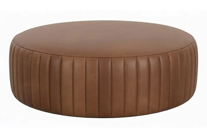 Lawson Round Ribbed Leather Ottoman – 36″, 40″, 44″, or 48″