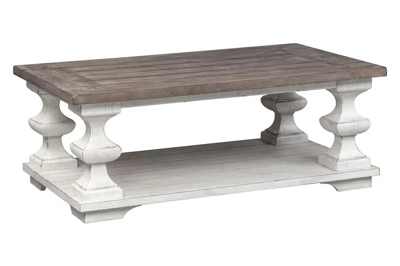 Lucca II Whitewashed Spanish-Inspired Cocktail Table with Lower Shelf Storage