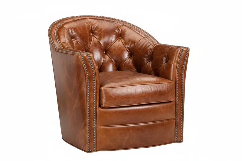 Lucille Tufted Swivel Barrel Accent Chair – Leather