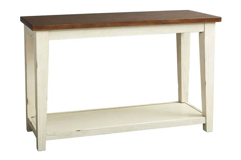 Lyndhurst Distressed White Sofa Table with Reclaimed Bark Plank Top