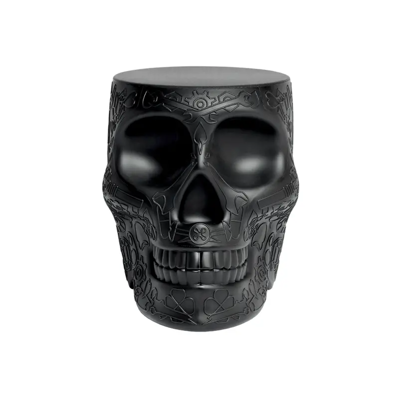 Mexico-Inspired Skull Stool with Matte Black Finish