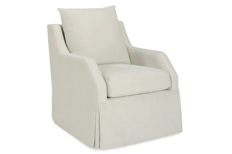 Paulina 360° Swivel Accent Chair in Fabric with Pillow Back and Decorative Skirt
