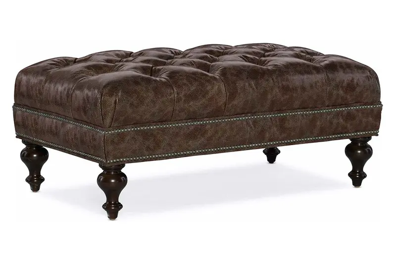 Penn Rectangular Ottoman – 42″ Button-Tufted Design on Turned Legs