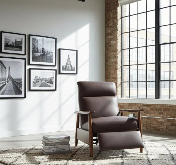 Peter Mid-Century Modern Recliner – Leather and Solid Wood Construction