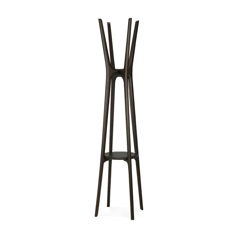 PI Mahogany-Finished Coat Stand – Tall 5-Hook Garment Rack