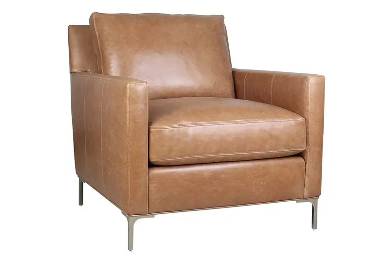 Quincy Cognac Quick-Ship Leather Accent Chair with Pillow Back