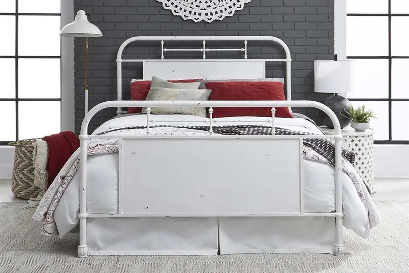 Reed Antique White Metal Panel Bed – Queen or King Size