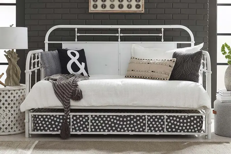 Reed Antique White Metal Twin Daybed with Underbed Trundle