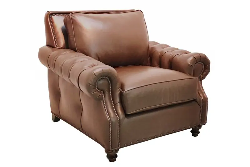 Richardson Tufted Leather Club Chair with Nailhead Trim and Rolled Arms