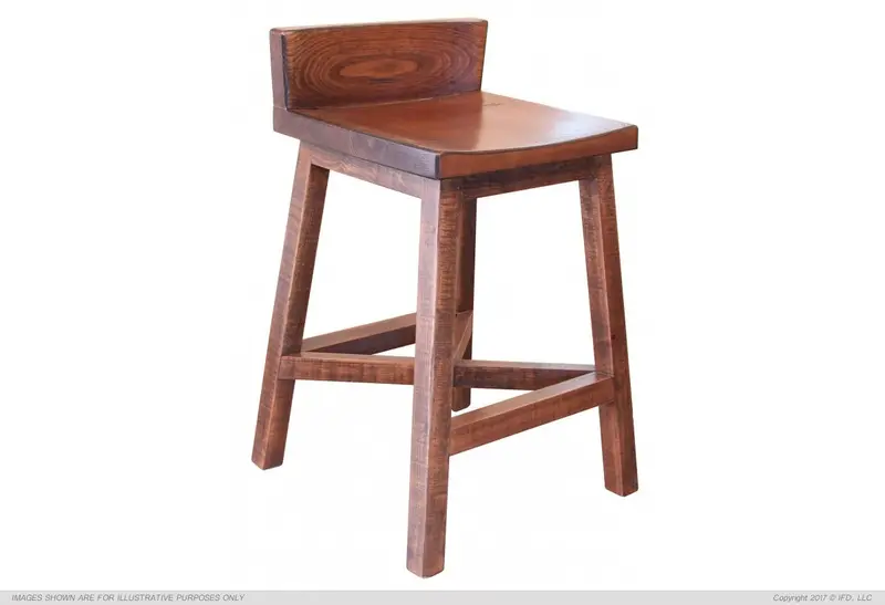 Rustic Wooden Stool with Compact Backrest