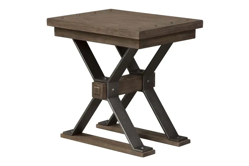 Rutherford Antique Pewter Metal Side Table with Weathered Bark Top
