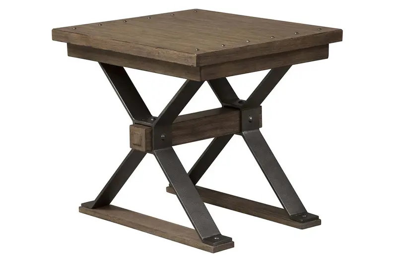 Rutherford Industrial Antique Pewter End Table with Textured Bark Top