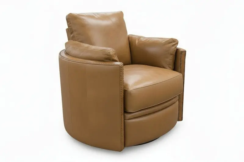 Ryland Barrel-Back Swivel Leather Recliner Chair