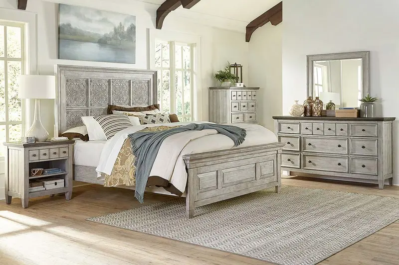 Sawyer Decorative Tile Panel Bed – Queen or King Wood Frame with Artisan Detailing