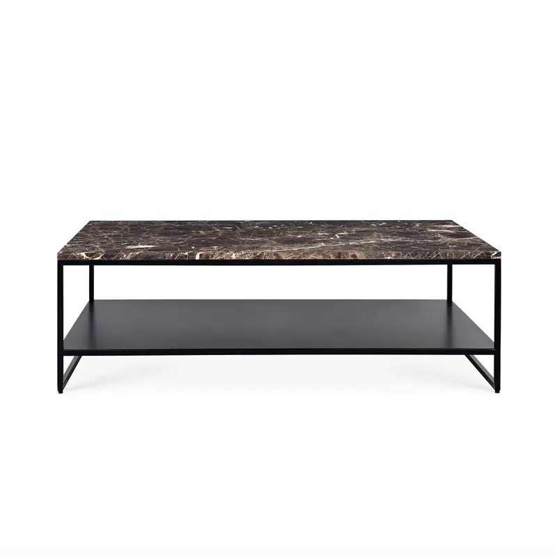 Stone-Inspired Rectangular Coffee Table – Dark Emperador Marble Finish
