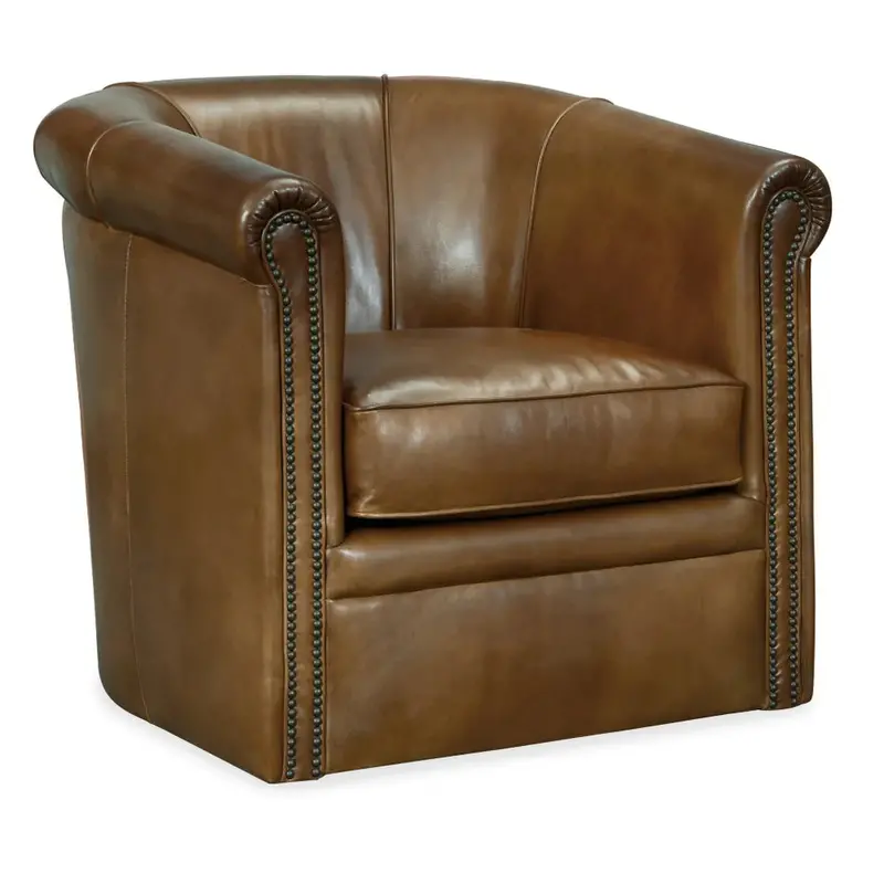 Tobias Pawn Barrel-Back Leather Swivel Accent Chair – Quick Ship