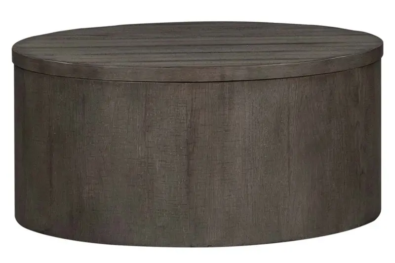 Tristan I Charcoal Round Drum Cocktail Table – Farmhouse Style