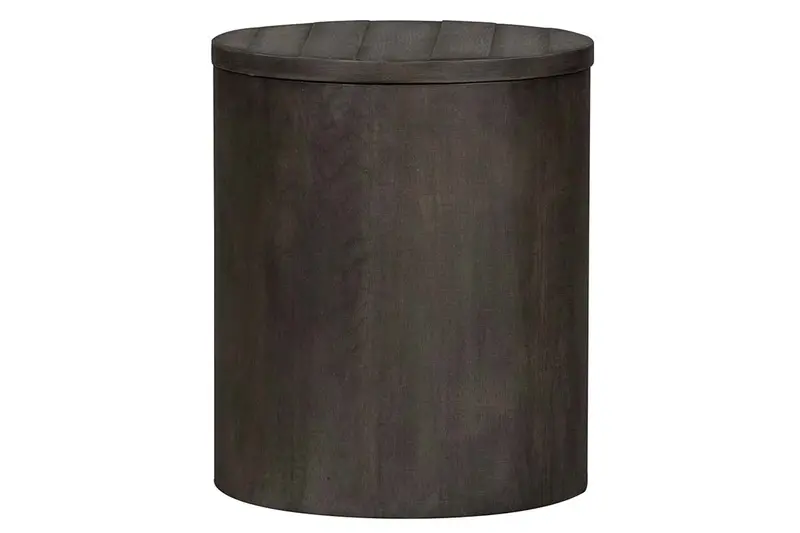 Tristan I Charcoal Round Drum Farmhouse End Table with Storage