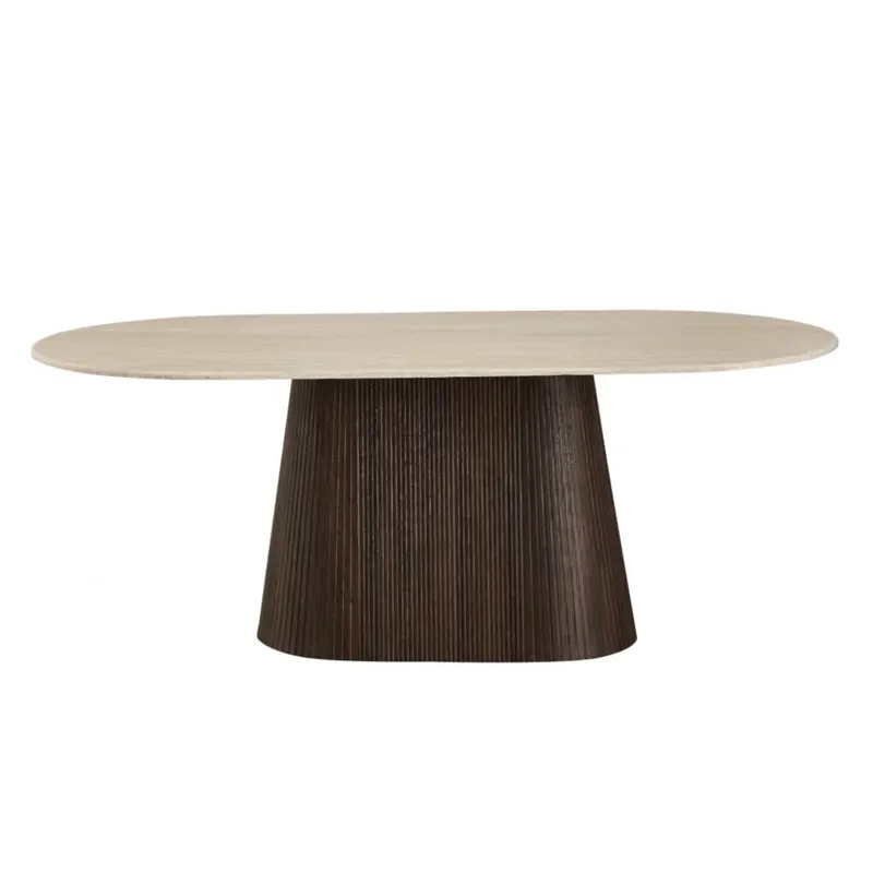 Varmdo Travertine Oblong Dining Table – Extended Natural Stone Top for Outdoor or Indoor Use