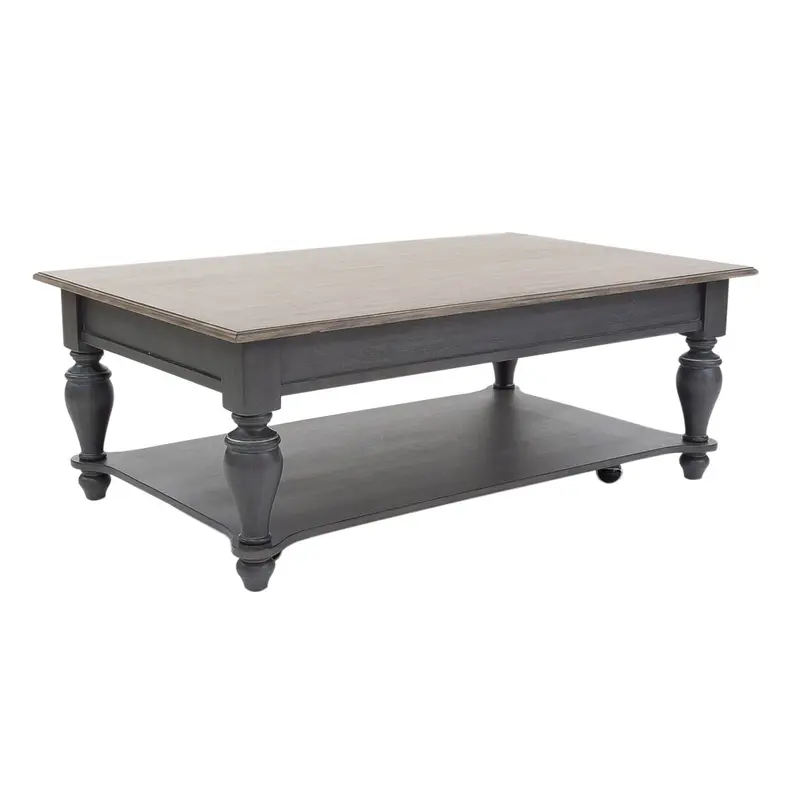 Verona Slate Coffee Table with Weathered Pine Top and Rustic Industrial Charm