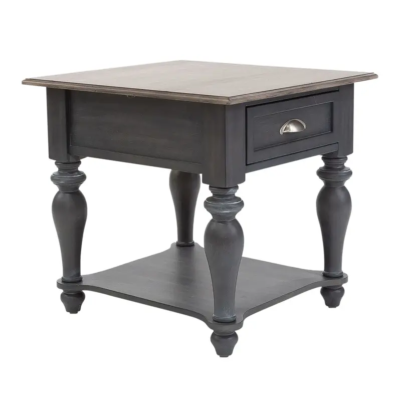 Verona Slate End Table with Single Drawer and Distressed Pine Surface