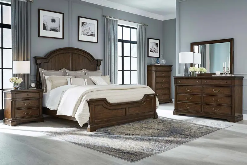 Wexford Satin Cherry Poster Panel Bed – Elegant Queen or King Wood Frame