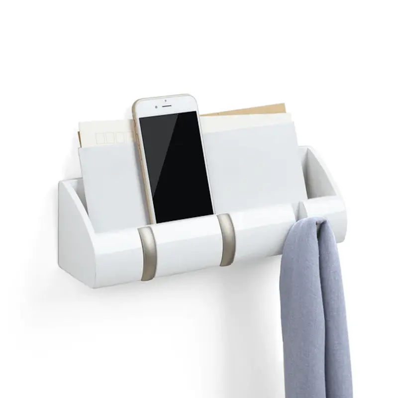White Cubby-Style Wall-Mounted Coat and Hook Organizer