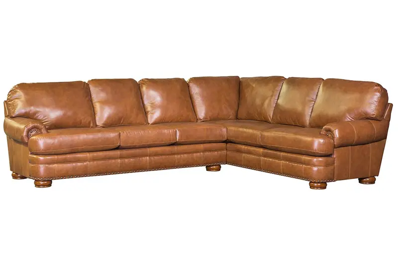 Winfield T-Cushion Leather Sectional with Rolled Arms